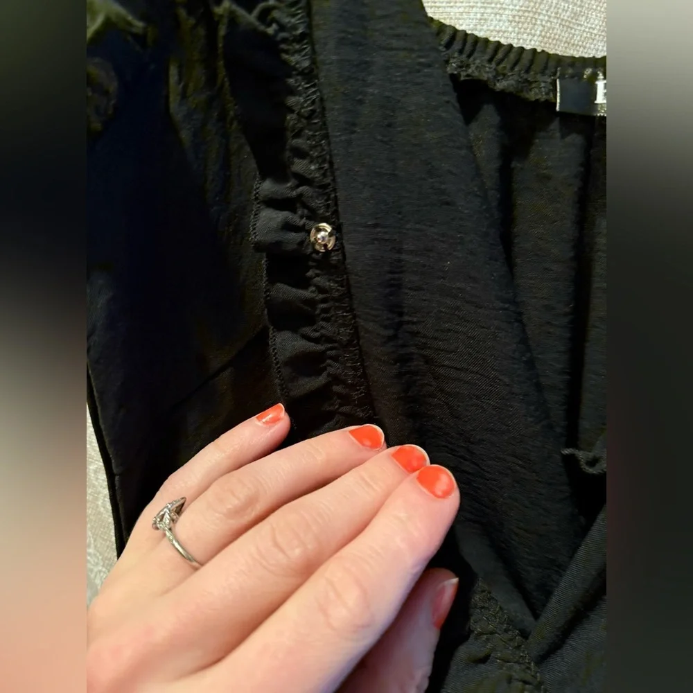 NWOT Black spaghetti strap ruffle v neck wide leg jumpsuit Black M - Picture 9 of 12